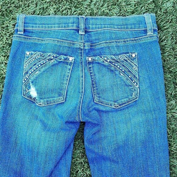 White house Black market womens size 00R distressed embellished blue den… - Picture 6 of 9